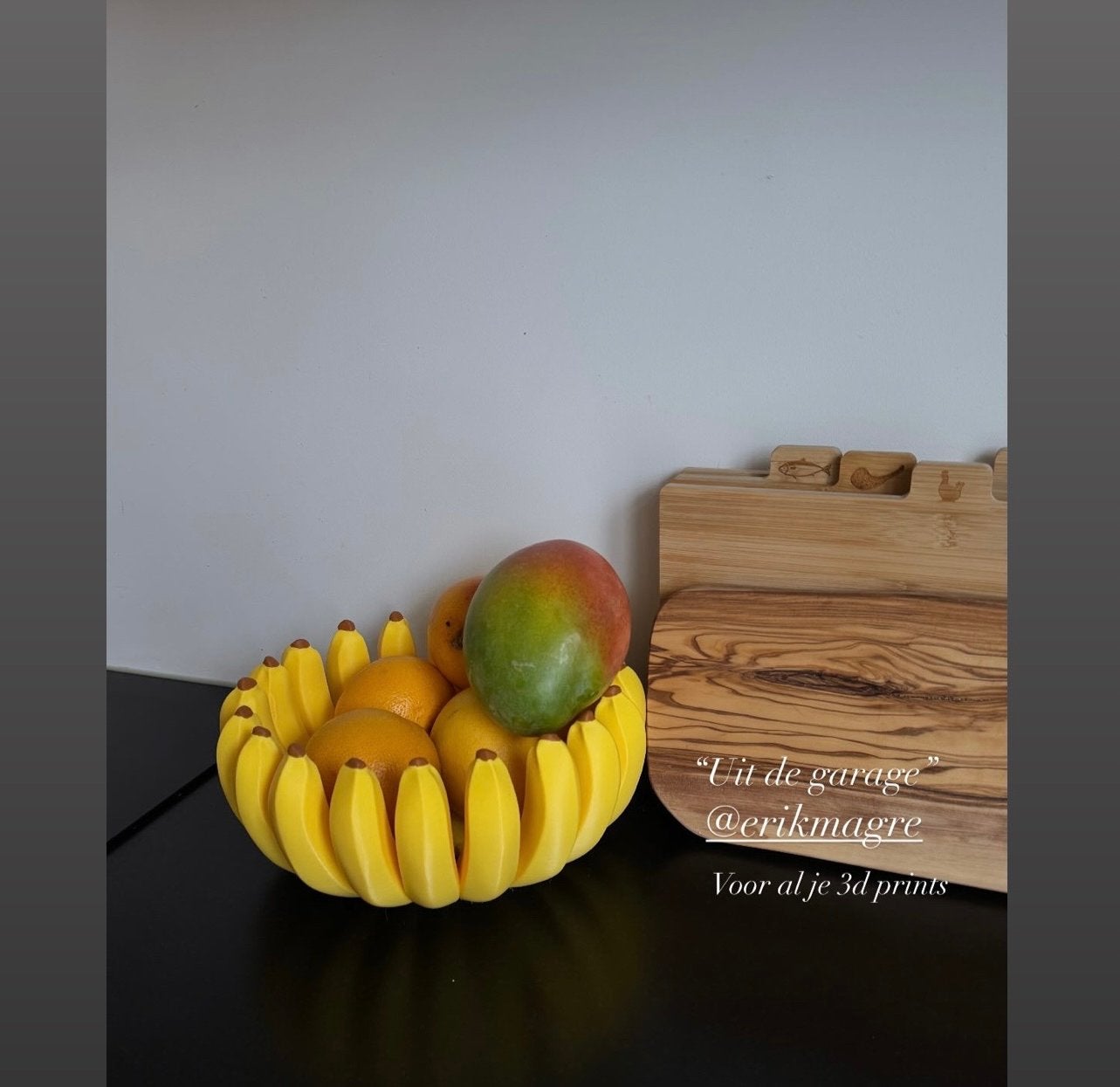 Unieke 3D geprinte fruitschaal in bananen design, Kunststof, Schaal, Rond, Nieuw