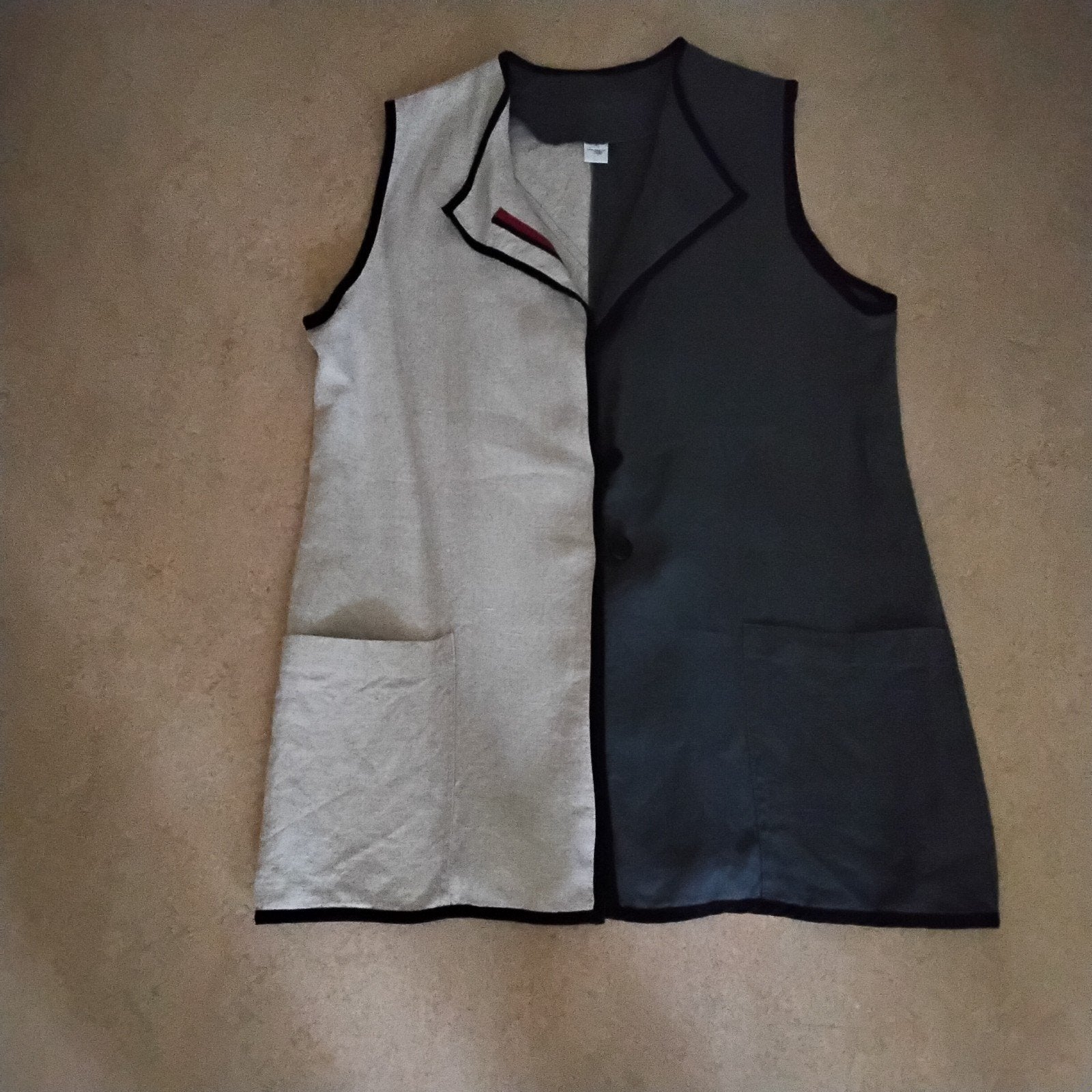 Zwart/creme 100% linnen mouwloze hesje L, Zwart, Maat 42/44 (L), Nieuw, Ophalen of Verzenden