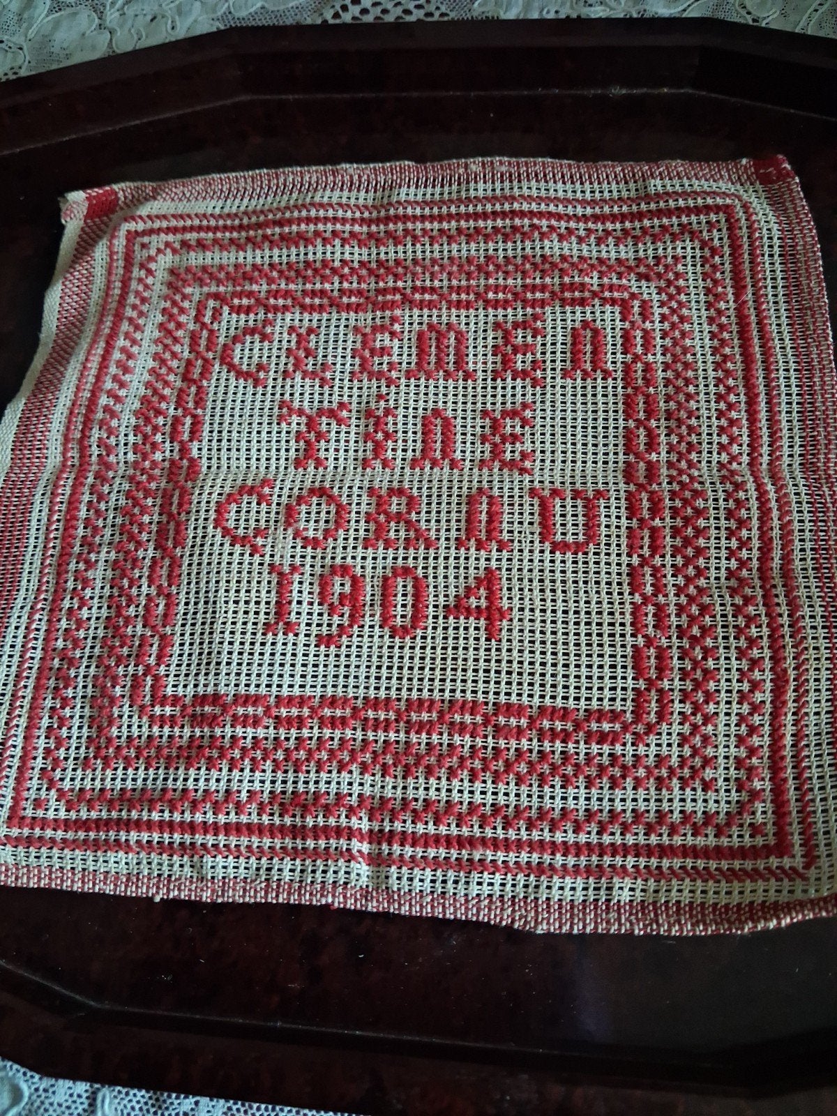 antieke kleine franse merklap 1904, Antiek en Kunst, Verzenden