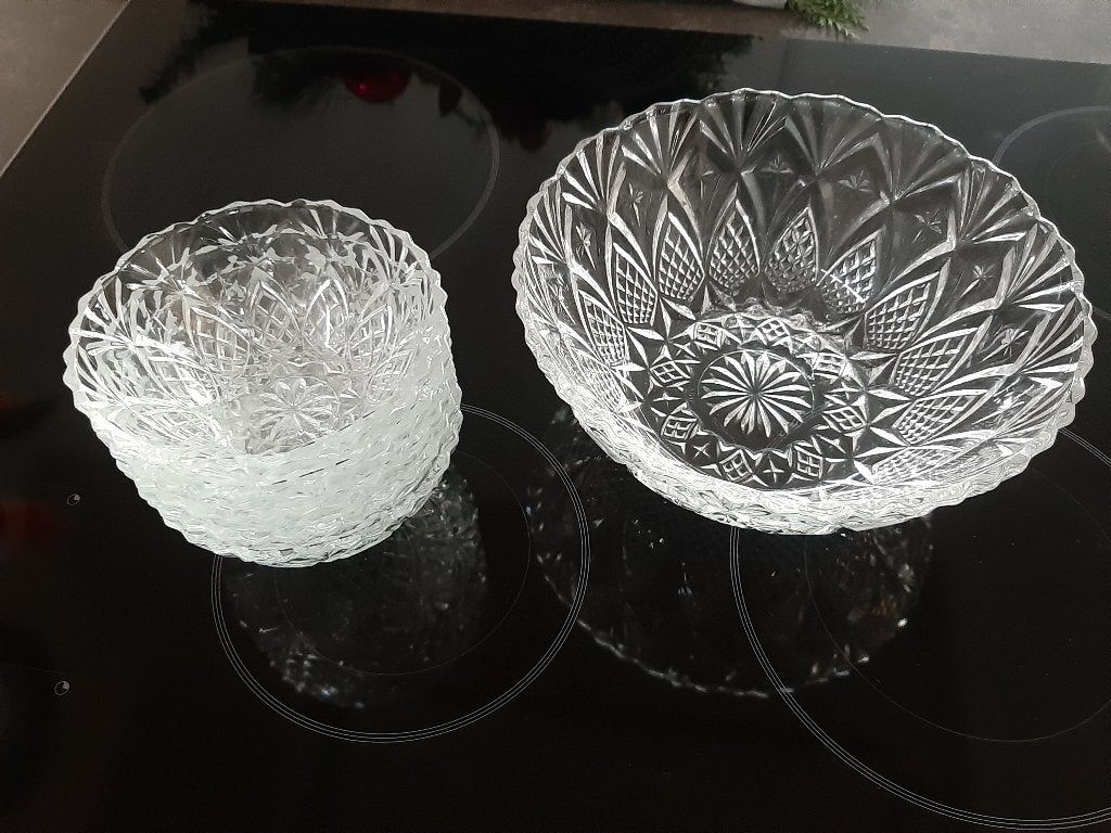 puddingschaal met 5 dessert schaaltjes, Ophalen, Overige stijlen, Glas, Schaal of Schalen