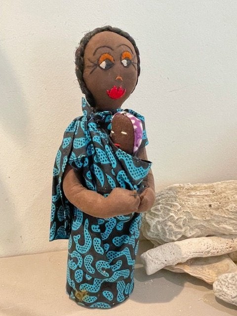 Vintage Afrikaanse stoffen pop met 2 babies. Mammapop baby., Ophalen, Handgemaakt, Textiel, Afrika