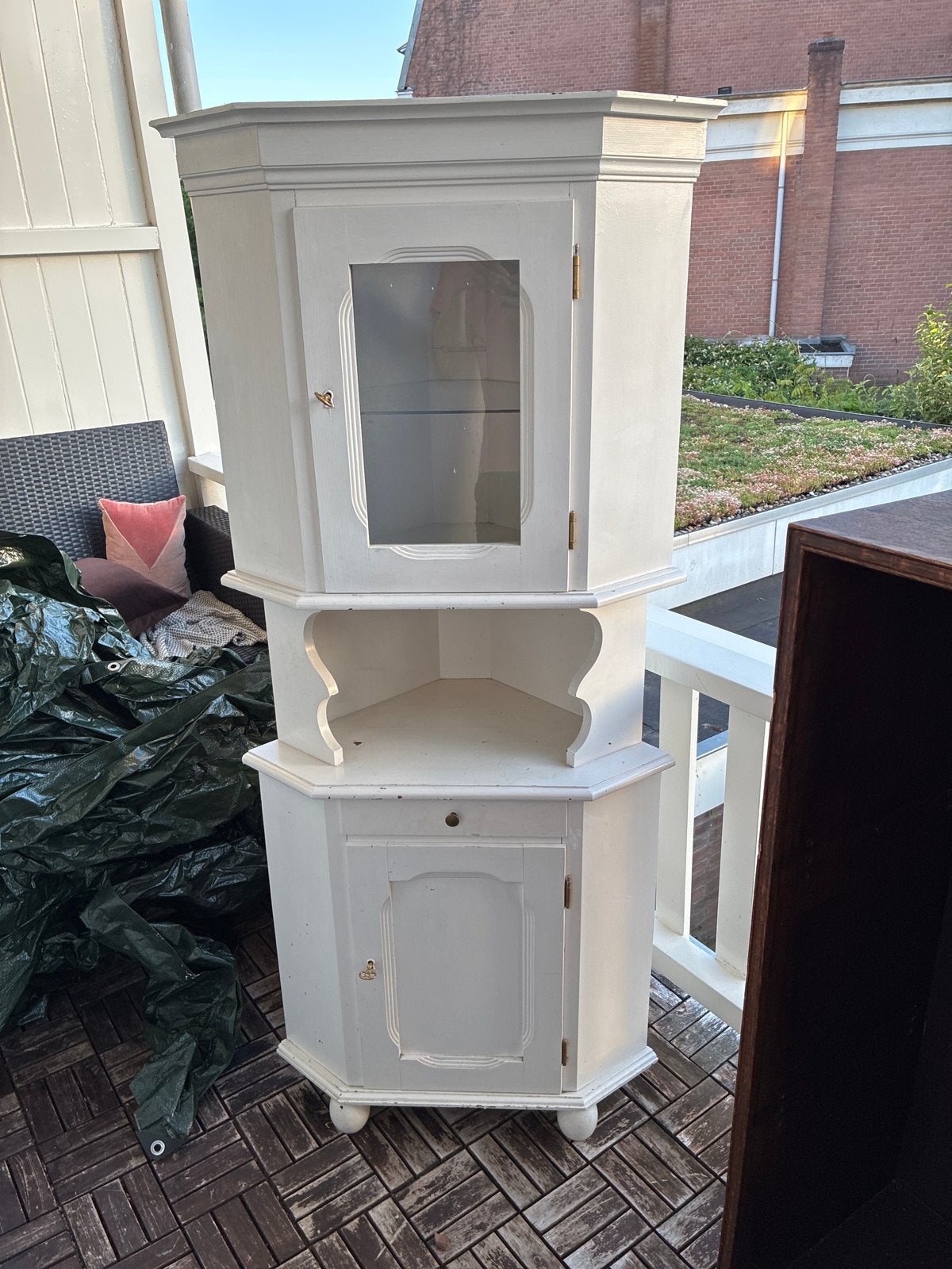 Witte Antieke hoek kast - Brocante, Antiek en Kunst, Ophalen