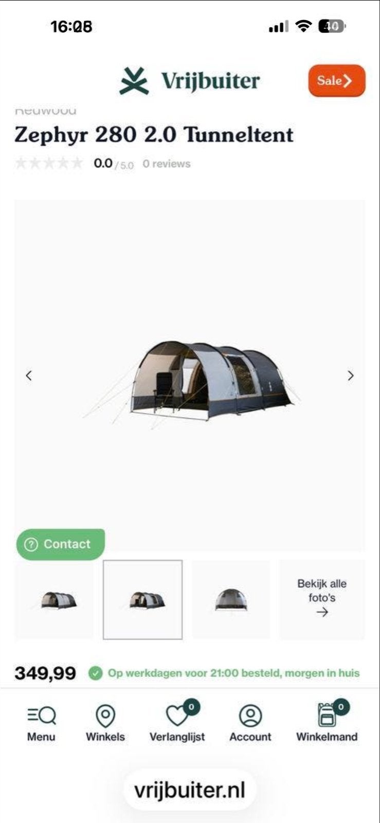 Vrijbuiter Zephyr 280 2.0 Tunneltent - Ruime Gezinstent, Ophalen, Zo goed als nieuw, Tot en met 4