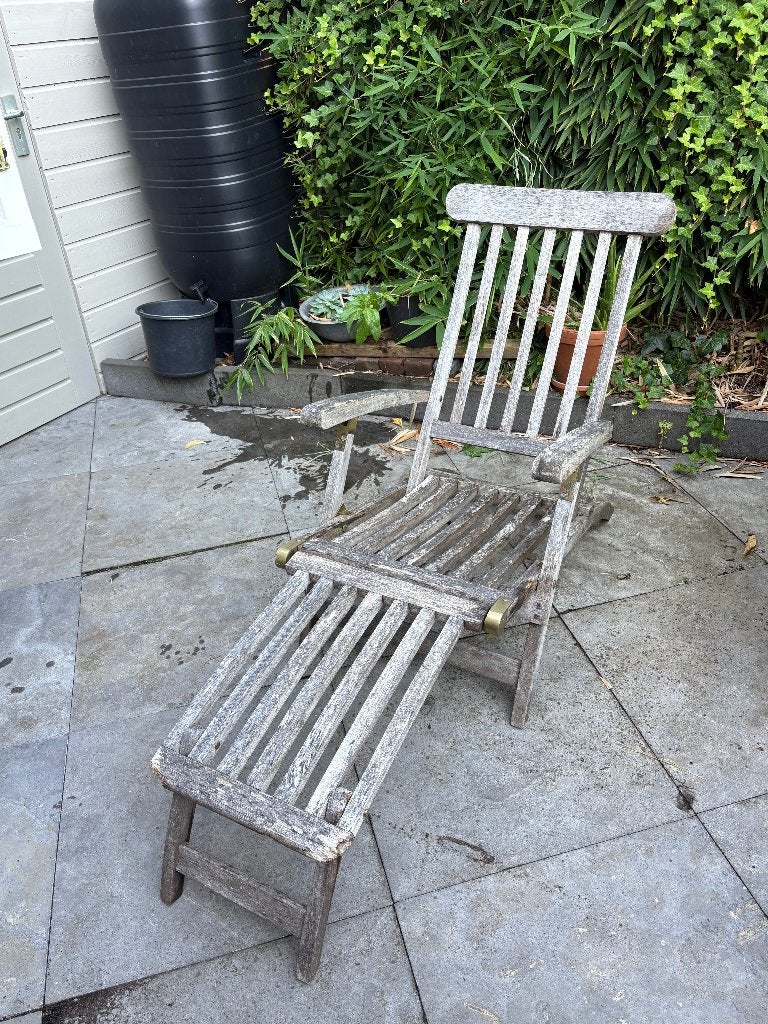 2 Teakhouten ligstoelen verstelbaar, Tuin en Terras, Ophalen, Gebruikt, Teakhout, Inklapbaar