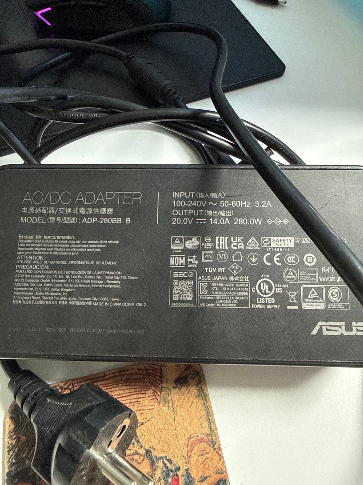 ASUS ROG AC/DC Adapter ADP-280BB B 280W Oplader, Ophalen of Verzenden, Gebruikt