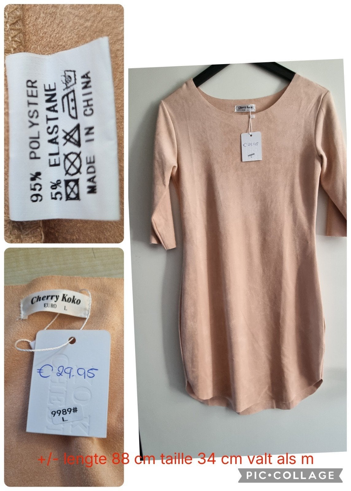 Nieuwe Cherry Koko jurk, perzik/beige, maat M (label L), Kleding | Dames, Jurken, Maat 38/40 (M), Cherry Koko, Beige, Nieuw