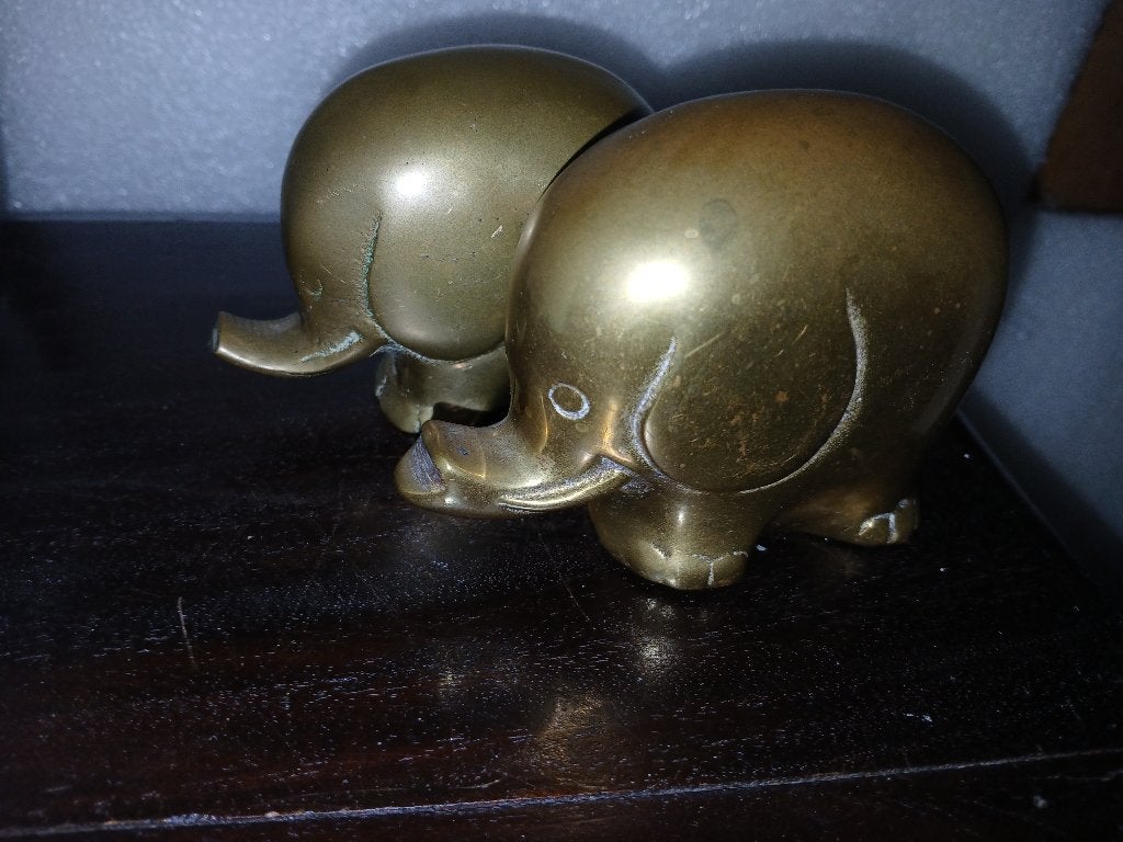 Set van 2 vintage messing olifanten beeldjes, Verzamelen, Ophalen of Verzenden, Zo goed als nieuw, Dier