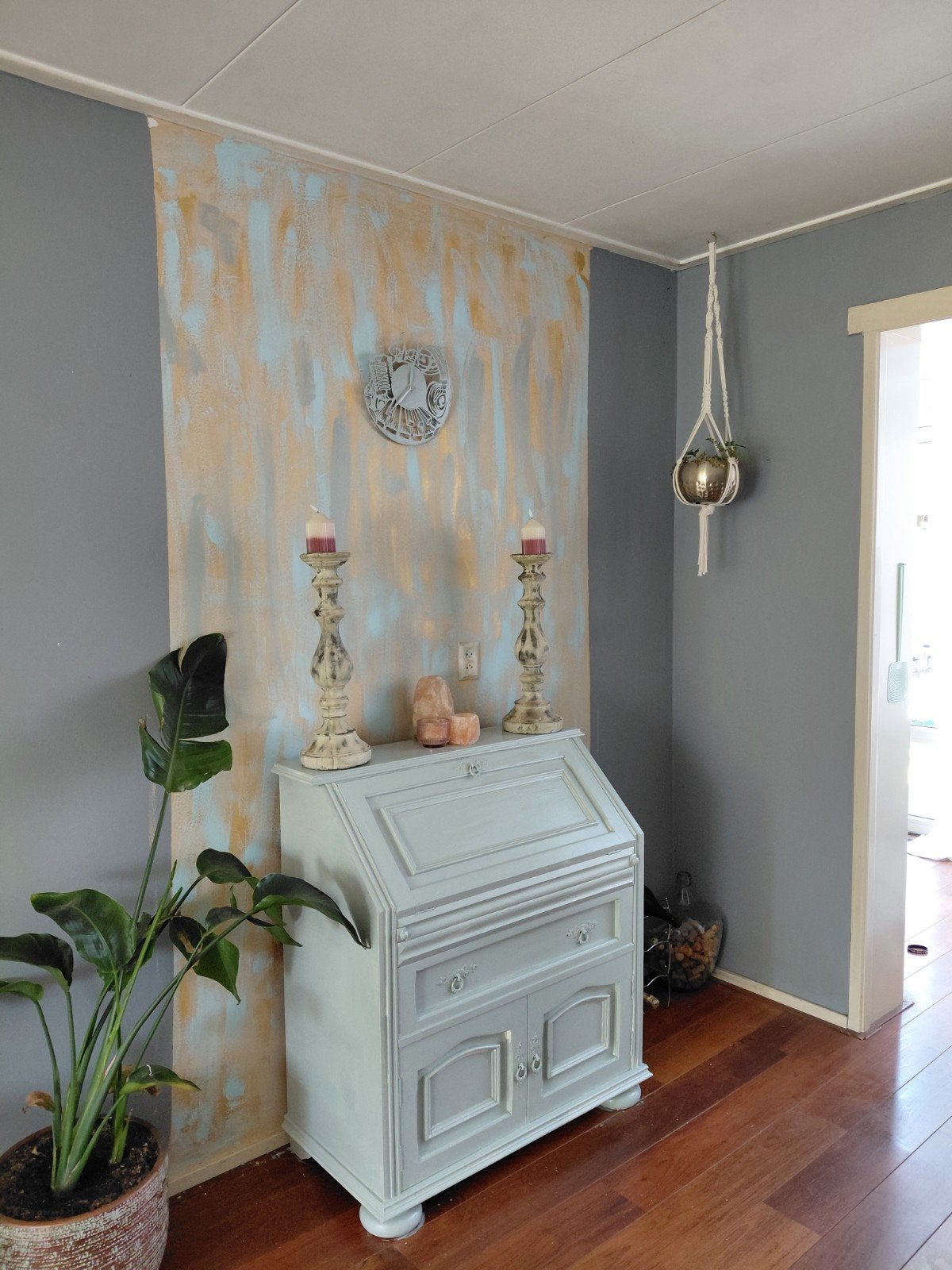 Antiek secretaire lindegroen geverfd, Ophalen, Gebruikt, Vintage, Landelijk, Brocante