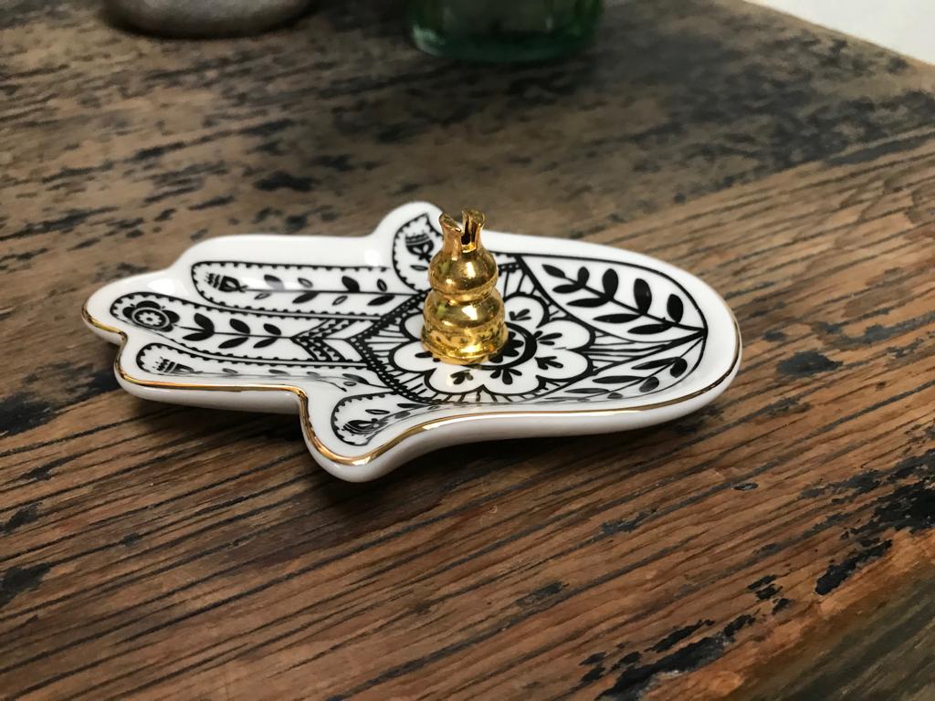 Hamsa hand oosterse schaal met wierookbrander wierook houder, Huis en Inrichting, Overige materialen, Verburgt Vintage, Overige kleuren