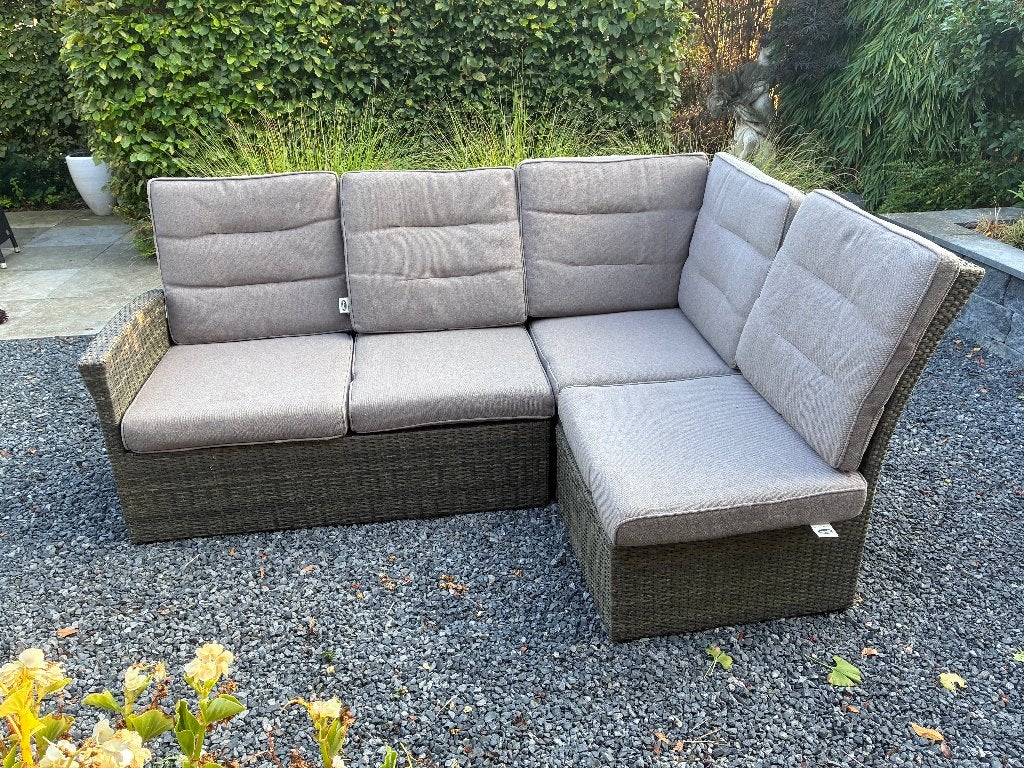 Tuinset hoekbank met kussens, Tuin en Terras, Tuinsets en Loungesets, Ophalen, 4 zitplaatsen, Gebruikt, Wicker