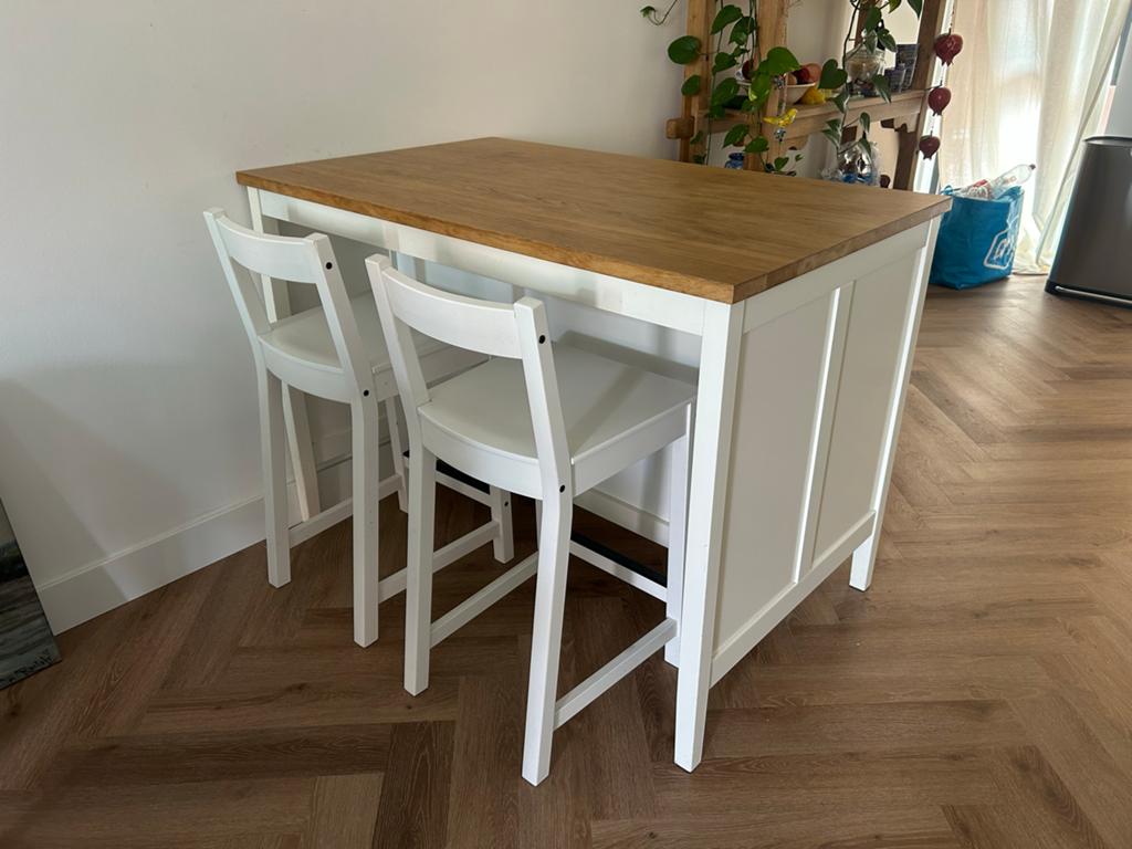 Keukeneiland met krukken - Wit/Hout Ikea Tornviken Nordviken, Ophalen of Verzenden, Gebruikt