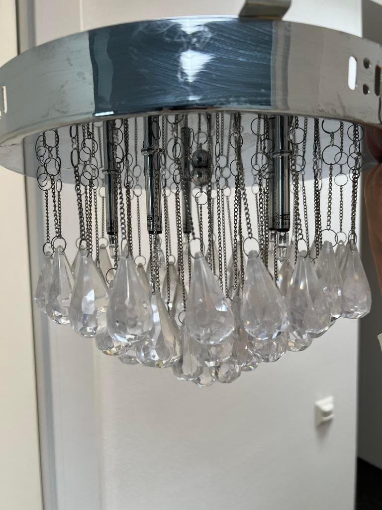 Moderne kristallen plafondlamp, Ophalen of Verzenden, Gebruikt, Glas