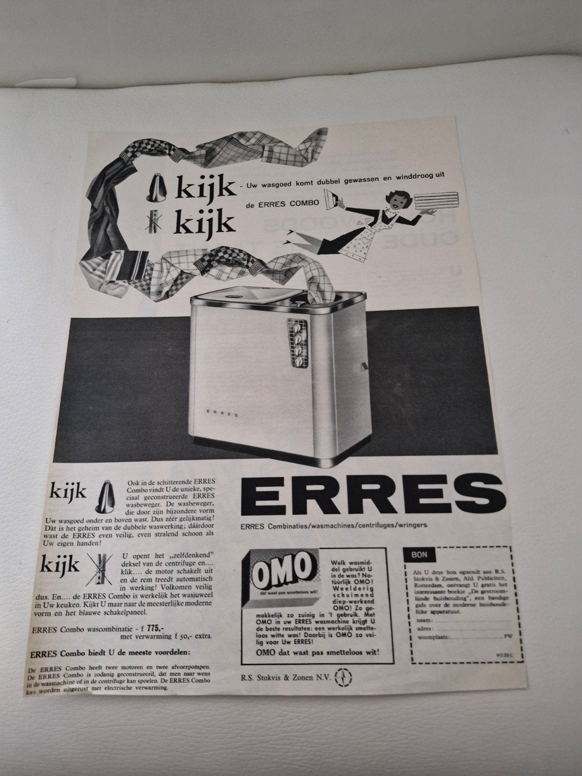 05 Vintage Erres Combo Wasmachine Advertentie (32x24 cm), Ophalen of Verzenden