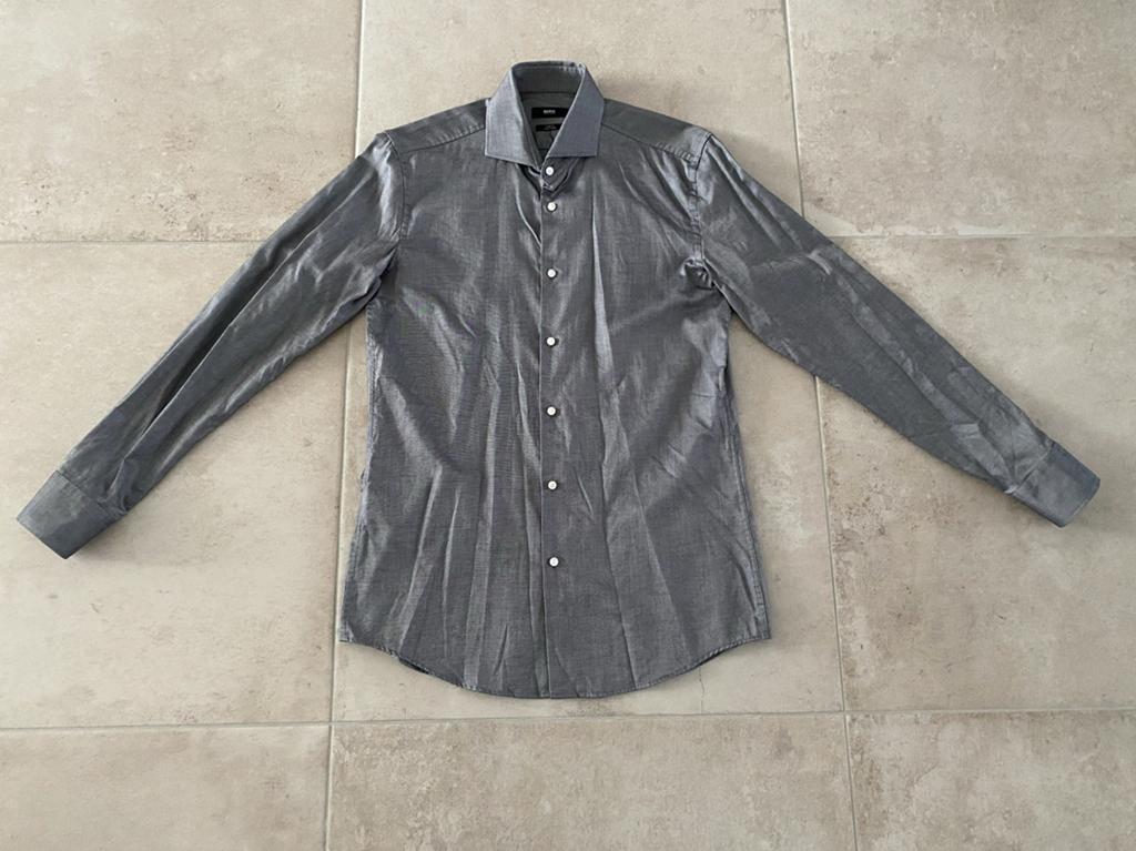 BOSS Slim Fit Overhemd - Grijs, Maat 40, Kleding | Heren, Overhemden, Ophalen of Verzenden, Zo goed als nieuw, Grijs, Halswijdte 39/40 (M)