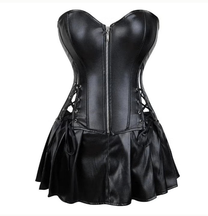 Sexy PU leren corset met rok en ritssluiting - ^Punk stijl