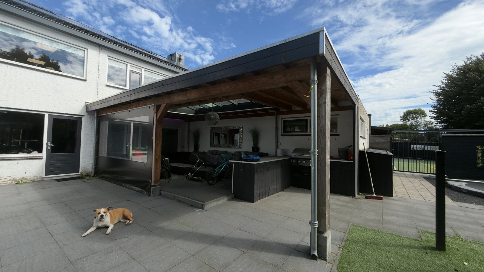 Luxe overkapping met buitenkeuken en glazen dak, Tuin en Terras, Overkappingen, Ophalen of Verzenden, Gebruikt, Veranda