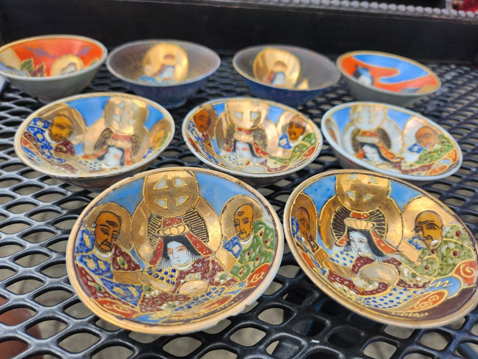 Set van 10 antieke Japanse Satsuma theekopjes, Ophalen of Verzenden