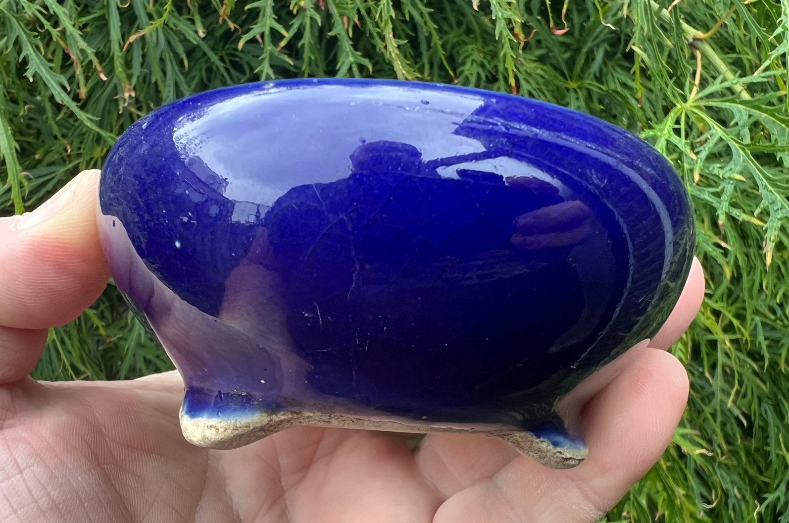 Bonsai pot rond blauw/paars geglazuurd aardewerk 10x5, Rond, Ophalen of Verzenden, Zo goed als nieuw, Aardewerk