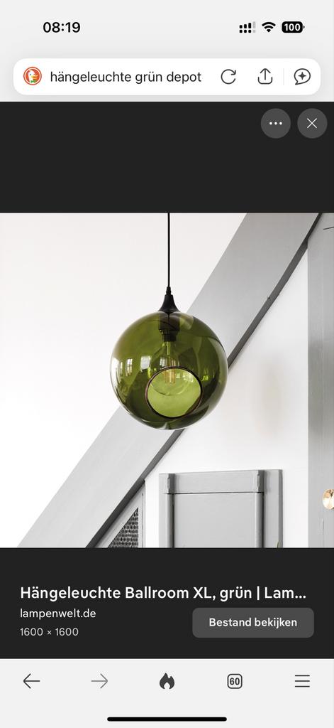Nieuwe moderne glazen hanglamp bollamp groen in org.verp., Huis en Inrichting, Lampen | Hanglampen, Ophalen, Nieuw, Glas, 75 cm of meer