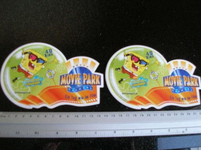 2x sticker movie park germany spongebob 4d kino logo, Verzamelen, Stickers, Zo goed als nieuw, Bedrijf of Vereniging, Verzenden