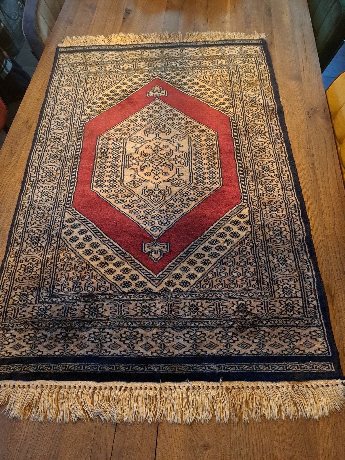 Vintage Perzisch tafelloper - Rood, Blauw, Beige, Vintage, Perzisch, Oosters, Gebruikt, 100 tot 150 cm, Blauw