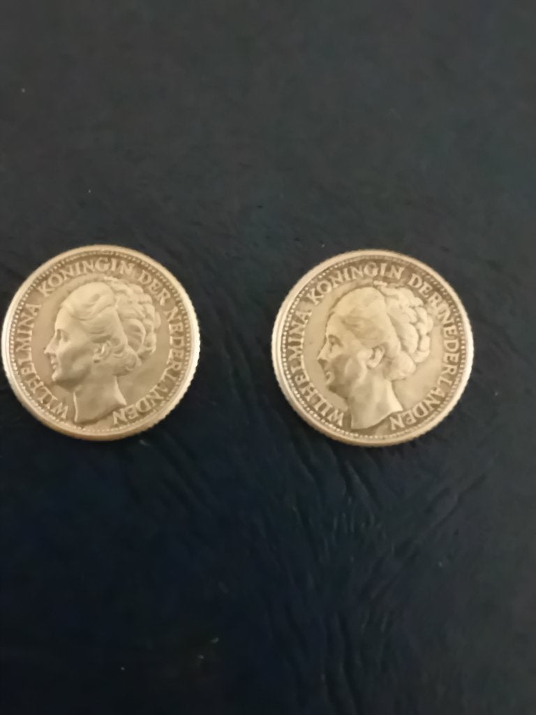 2 x Zilveren 25 cent 1944 Wilhelmina, Ophalen, Setje, Zilver, 25 cent