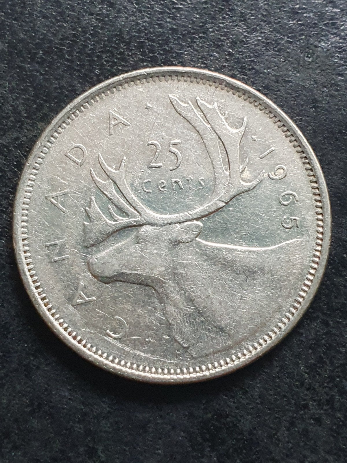 25 cent zilveren munt uit 1965 Canada., Ophalen of Verzenden, Noord-Amerika, Losse munt, Zilver