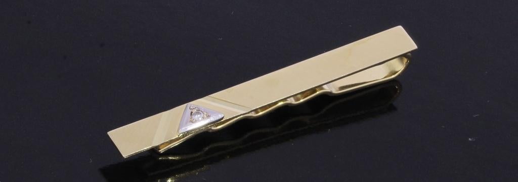 Diamant dasklem 14k gouden broche heren vintage antiek, Verzenden, Goud, Broche, Met edelsteen