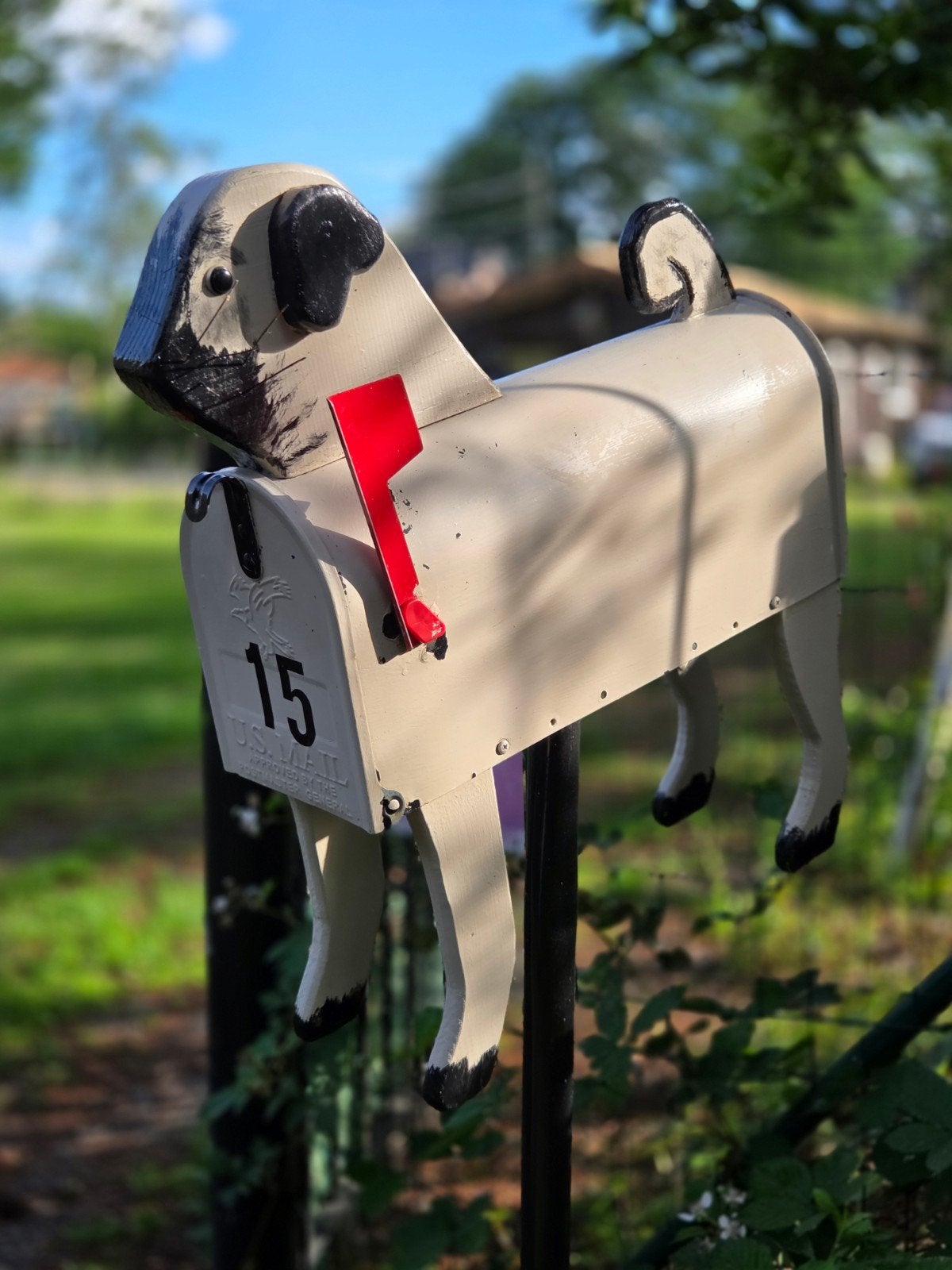 Unieke mops hond brievenbus, Ophalen, Gebruikt, IJzer, Staande brievenbus