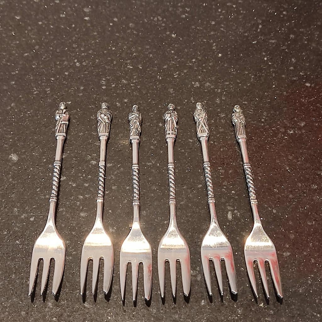 Set van 6 vintage verzilverde apostelgebaksvorkjes, Ophalen of Verzenden