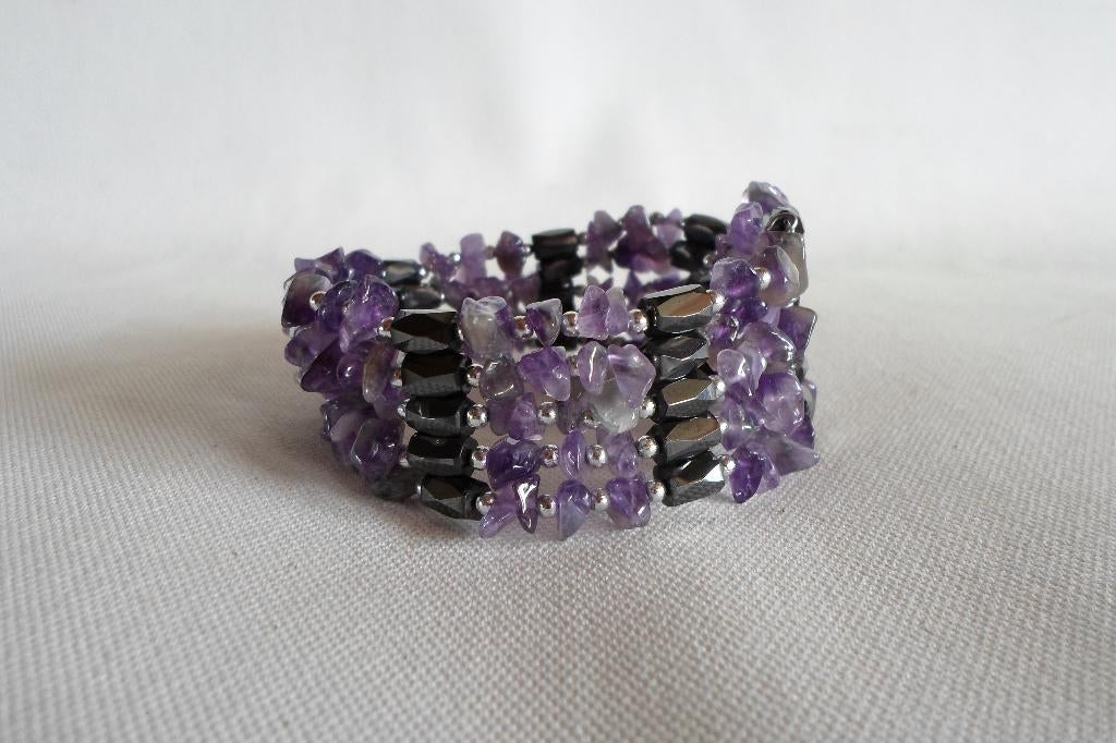 Armband Ketting Amethist Magnetiet, Sieraden, Tassen en Uiterlijk, Armbanden, Overige materialen, Paars, Ophalen of Verzenden