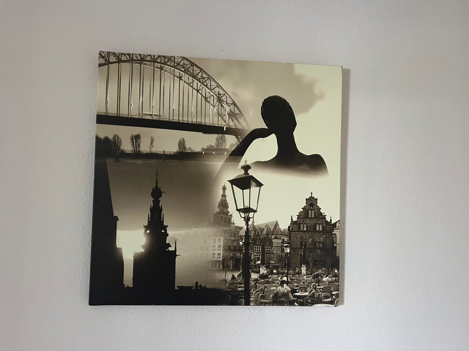 Canvas foto Nijmegen - Brug, Waal en stadscentrum, Ophalen, Minder dan 50 cm, Gebruikt, Foto of Poster