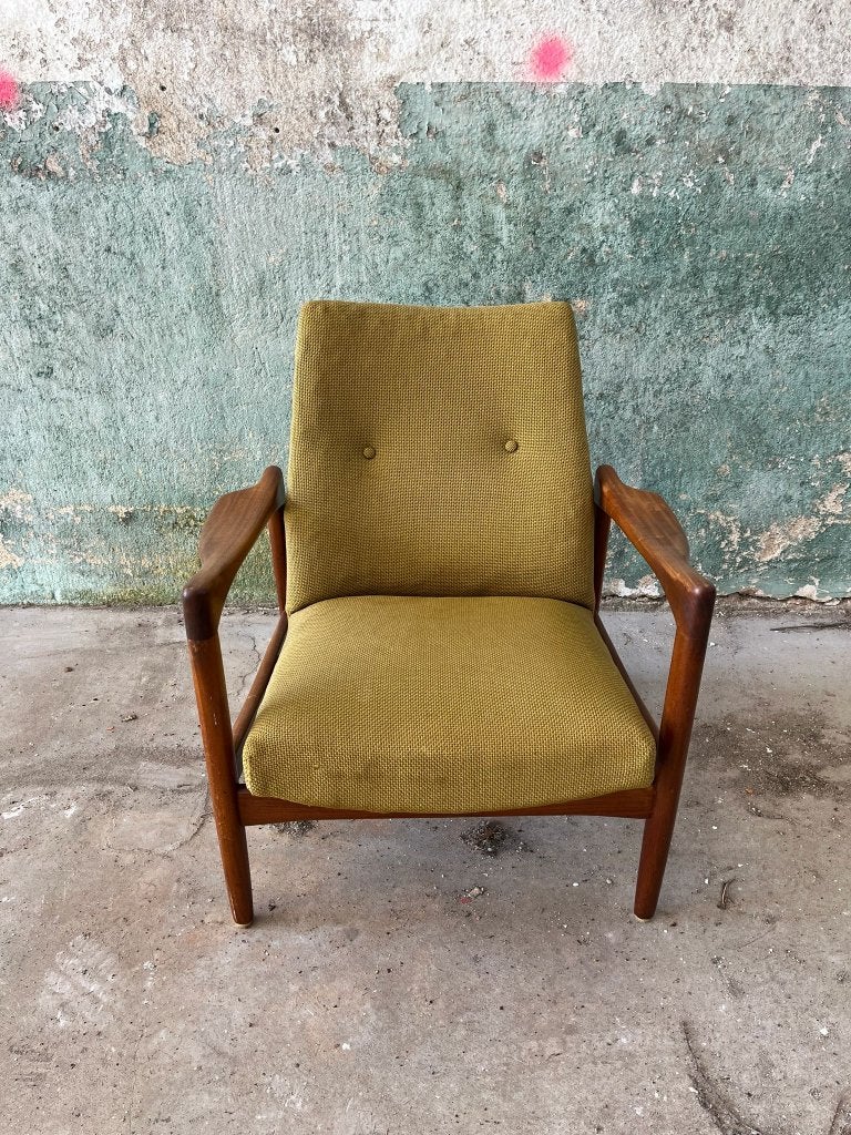 Vintage stoel, retro fauteuil, Zweeds design, Huis en Inrichting, Ophalen, Gebruikt, 75 tot 100 cm, Stof