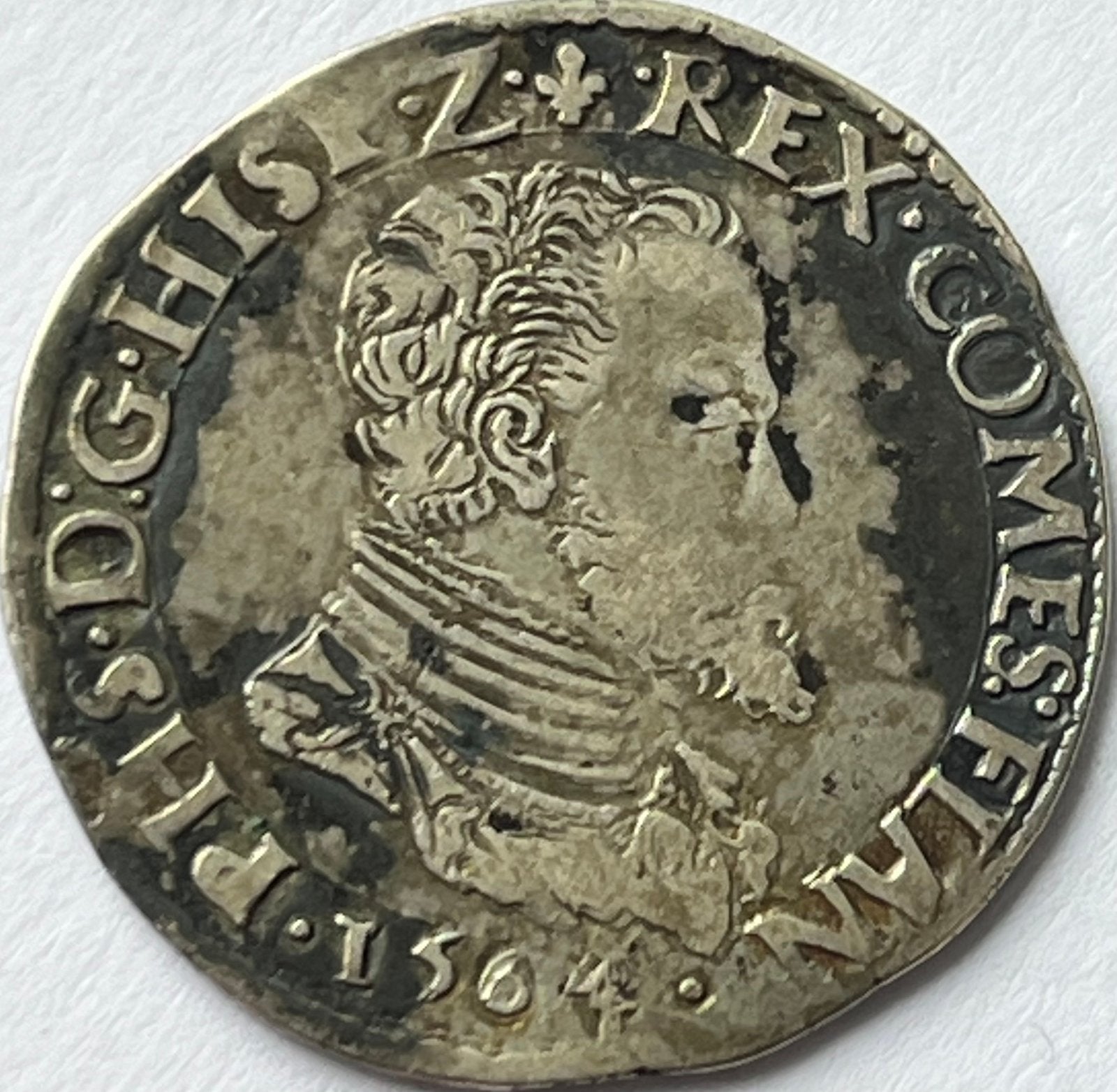 Spaanse Nederlanden schaarse 1/5e Philipsdaalder 1565, Postzegels en Munten, Vóór koninkrijk, Zilver, Losse munt, Overige waardes