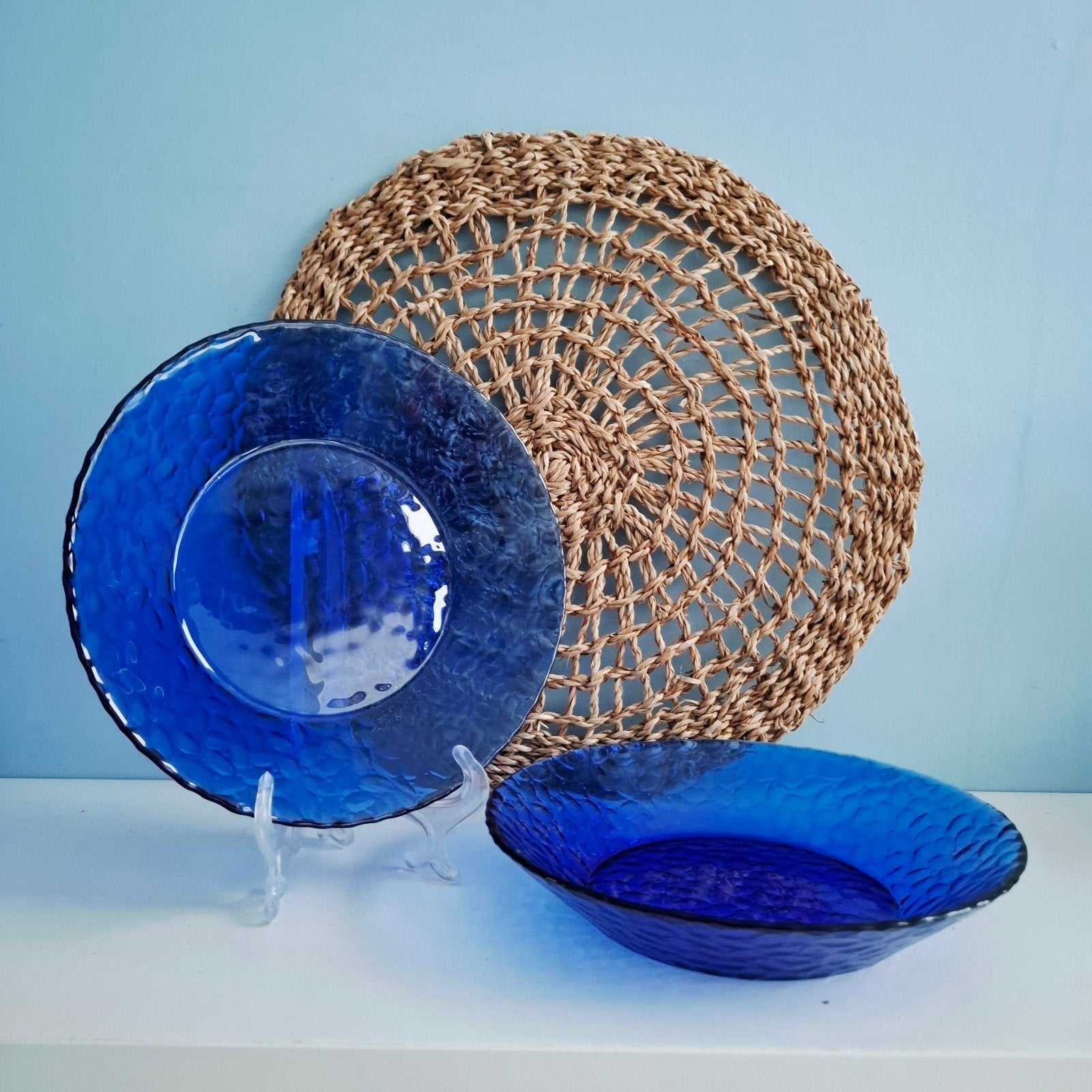 2 vintage kobaltblauwe glazen diepe borden, Antiek en Kunst, Ophalen of Verzenden