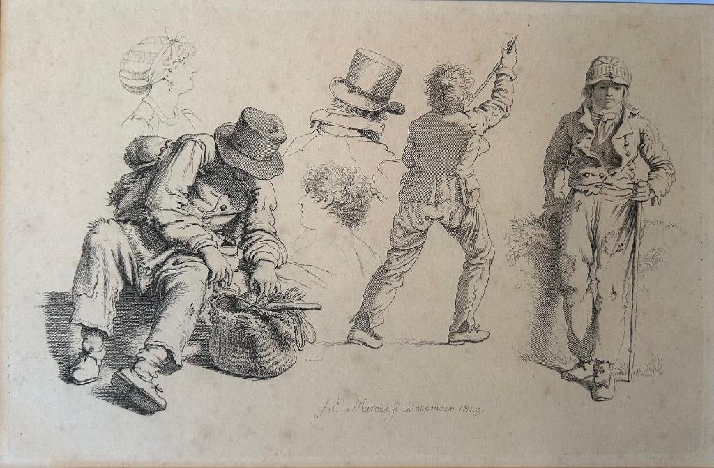 Jacob Ernst Marcus Vier etsen, Antiek en Kunst, Kunst | Schilderijen | Klassiek, Ophalen of Verzenden