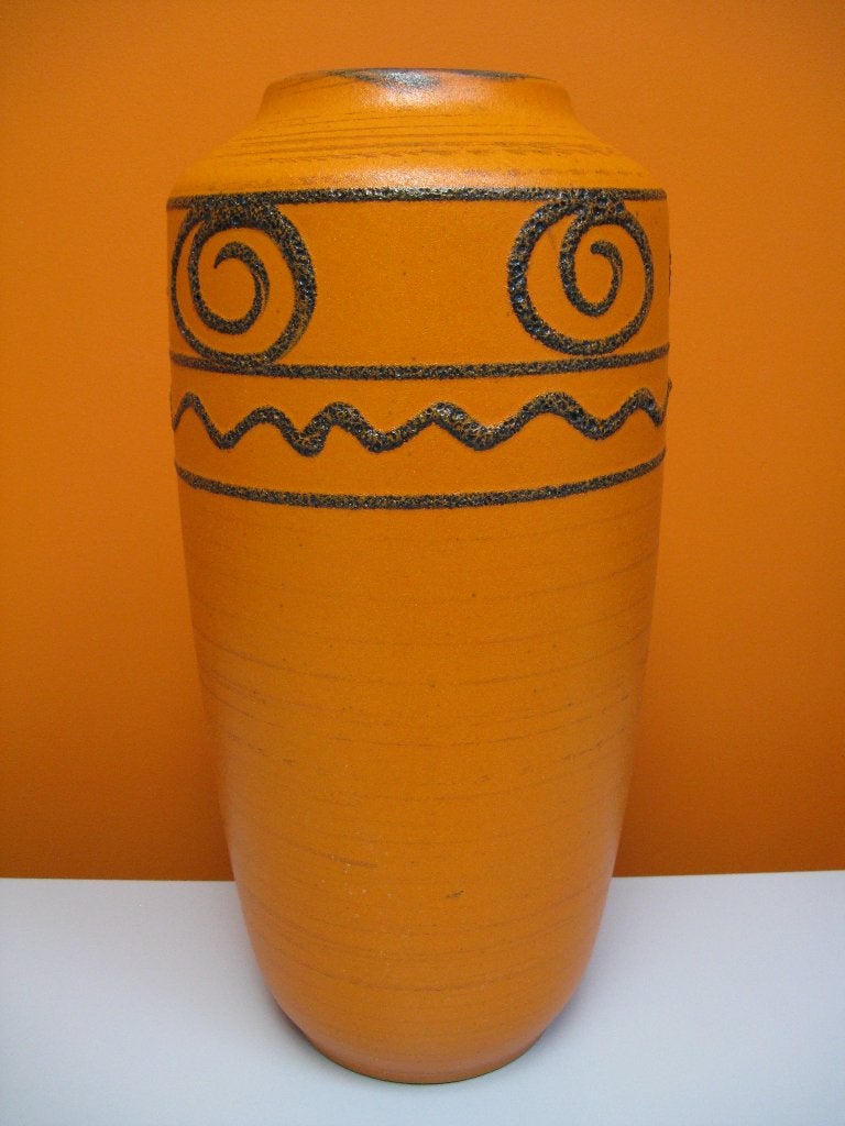 vintage fat lava vloervaas vaas Scheurich West Germany 1970s, Aardewerk of Porselein, Oranje, Ophalen of Verzenden, Zo goed als nieuw