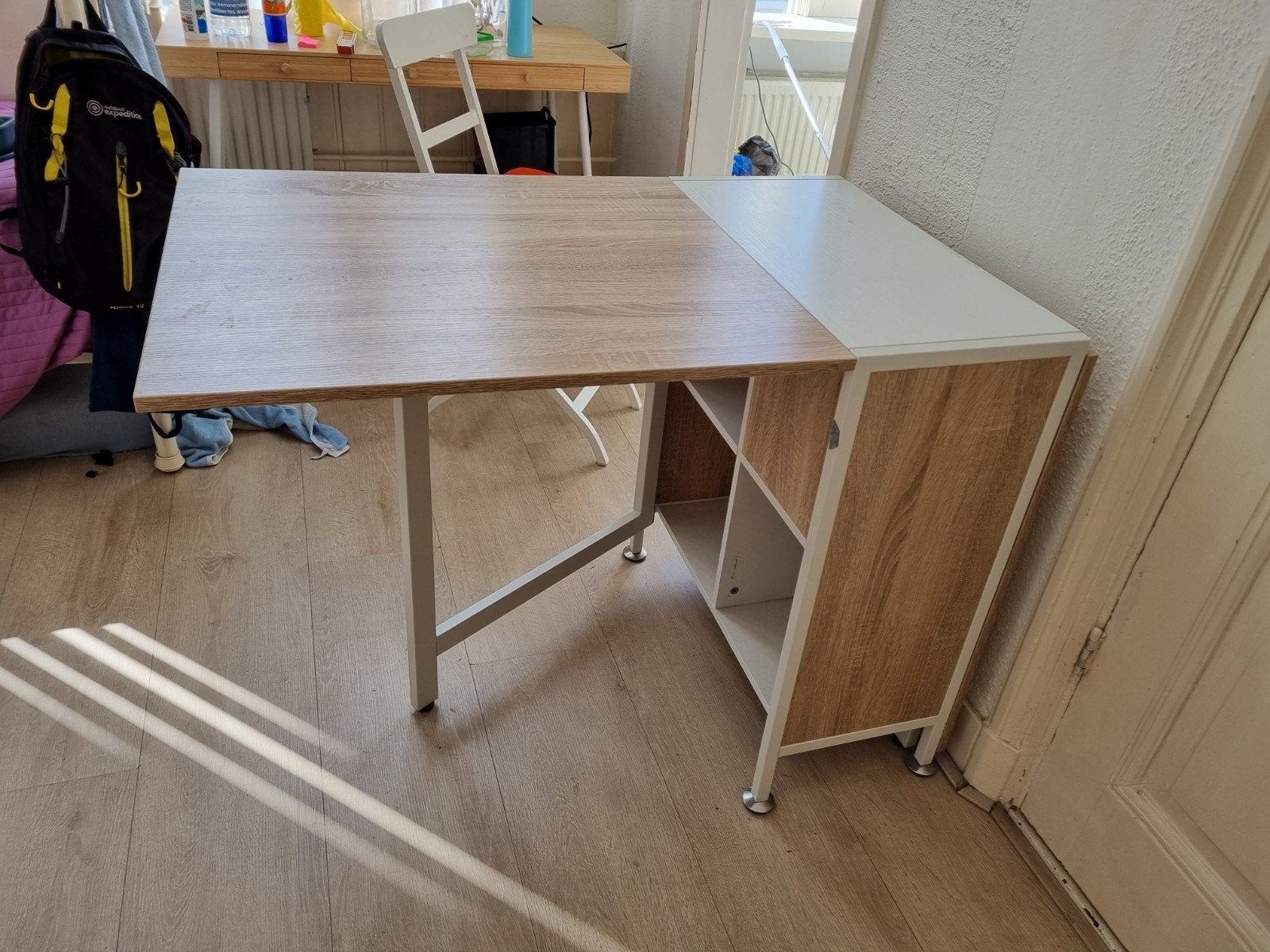 Opklapbare eettafel met opbergruimte, Overige houtsoorten, Gebruikt, Vier personen, Rechthoekig