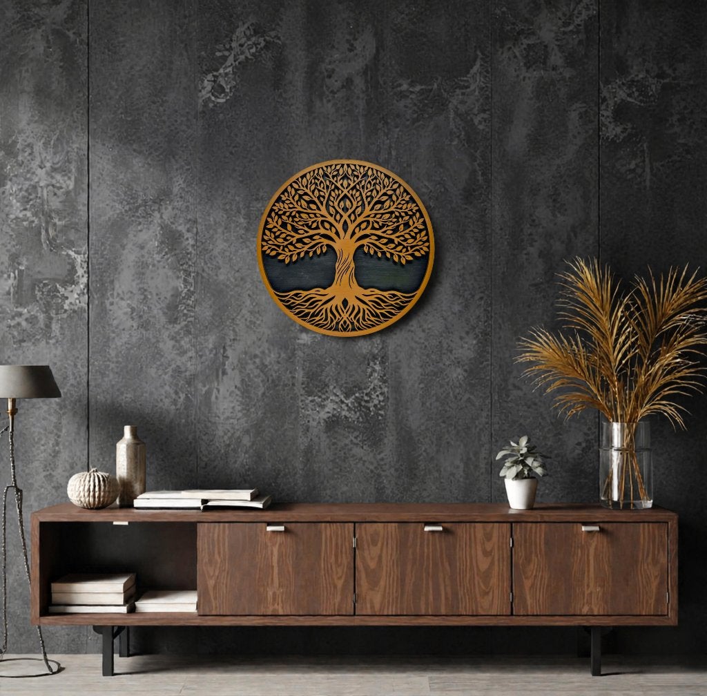 Levensboom Houten Wanddecoratie 3D Mandala Modern Home Decor, Huis en Inrichting, 39 cm, 39 cm, Hout, Nieuw