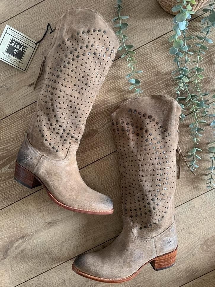 Frye suede leren laarzen 39 western boots bohemian laarzen, Hoge laarzen, -, Beige, -