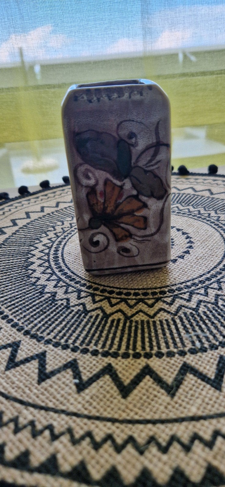 Vintage keramieken vaasje met bloemmotief, Ophalen of Verzenden