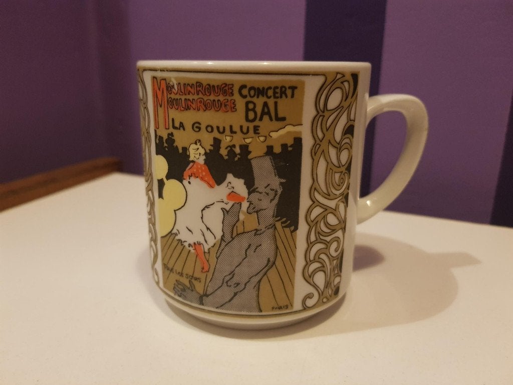 vintage retro Monopoli mok beker servies Moulin Rouge, Ophalen, Gebruikt, Overige merken, Keramiek
