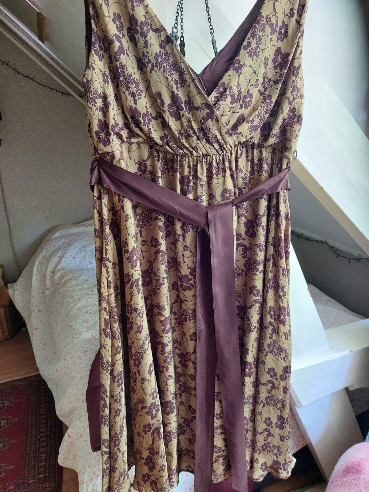 Laura Ashley jurk, zijdezacht, maat 42, Kleding | Dames, Bruin, Maat 42/44 (L), Ophalen of Verzenden, Zo goed als nieuw