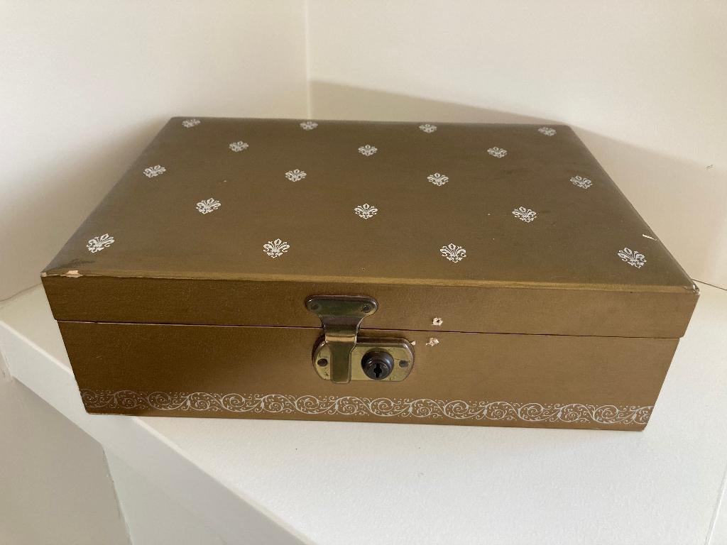 Brocante goudkleurig sieradenkistje, Ophalen of Verzenden