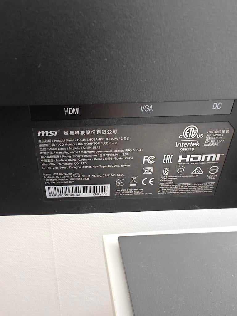MSI PRO MP241 Monitor - Full HD, HDMI, VGA, Computers en Software, Monitoren, MSI, IPS, HDMI, Full HD