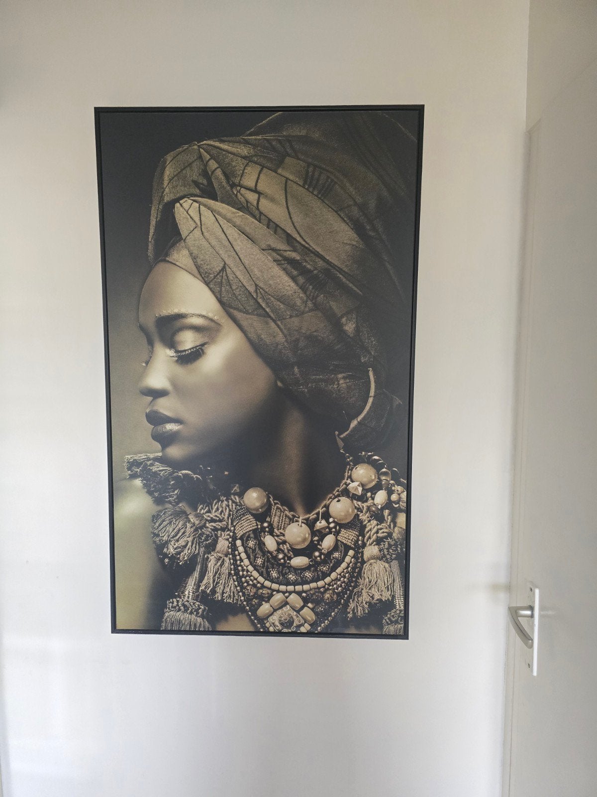 Prachtige Afrikaanse Vrouw Canvas Schilderij, Ophalen, Zo goed als nieuw, Schilderij, 75 tot 100 cm