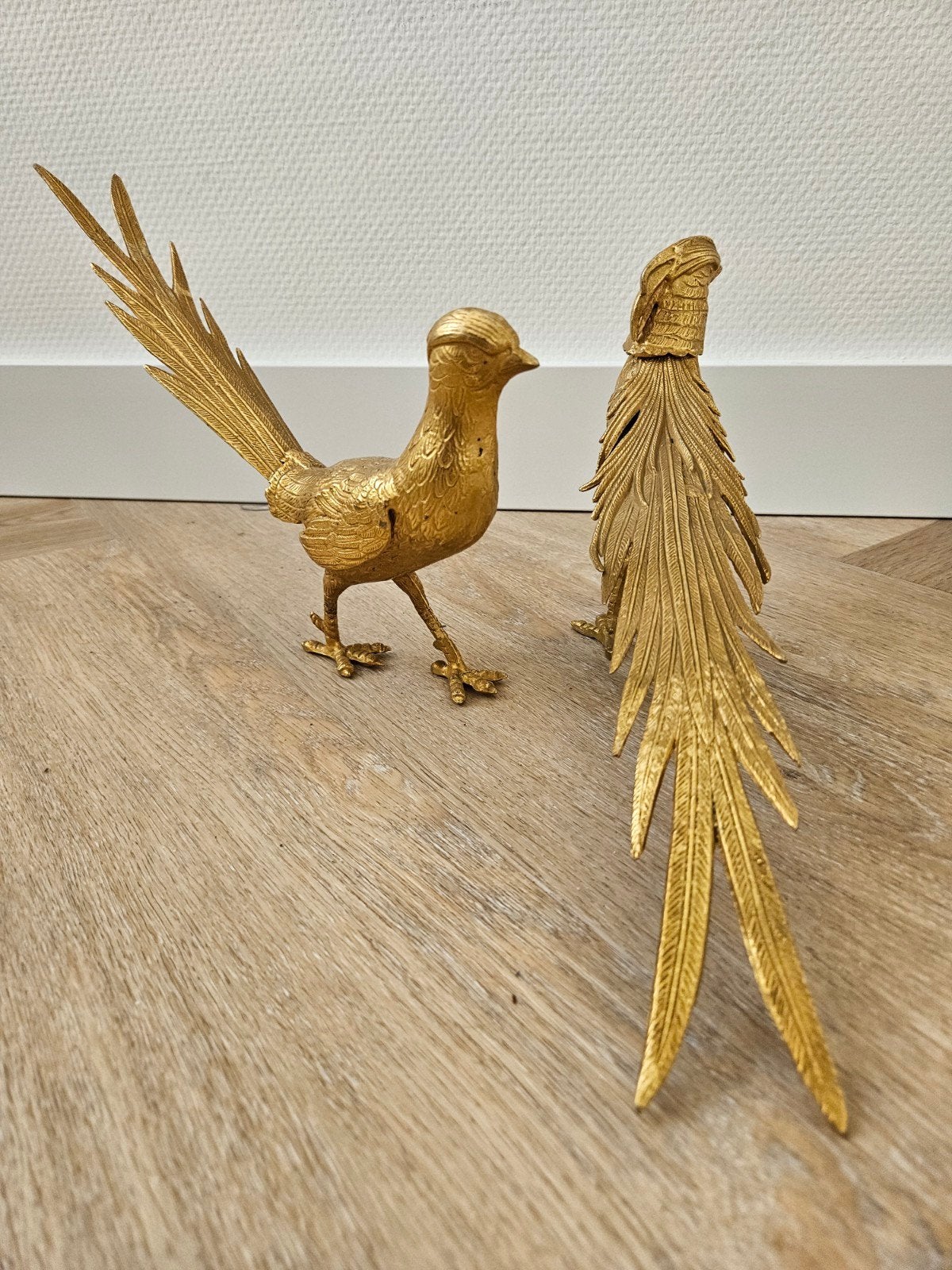 Decoratieve Fazanten Beelden - Goudkleurig Metaal, Ophalen of Verzenden