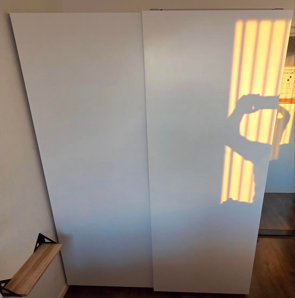 IKEA PAX kast (wit) met schuifdeuren en planken/hangruimte, Ophalen, Gebruikt, 100 tot 150 cm, 200 cm of meer