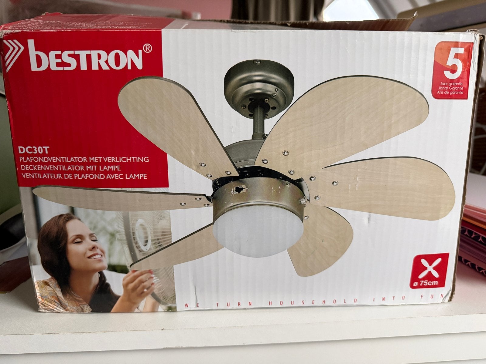 Bestron DC30T Plafondventilator met verlichting, Witgoed en Apparatuur, Ophalen of Verzenden, Nieuw, Plafondventilator