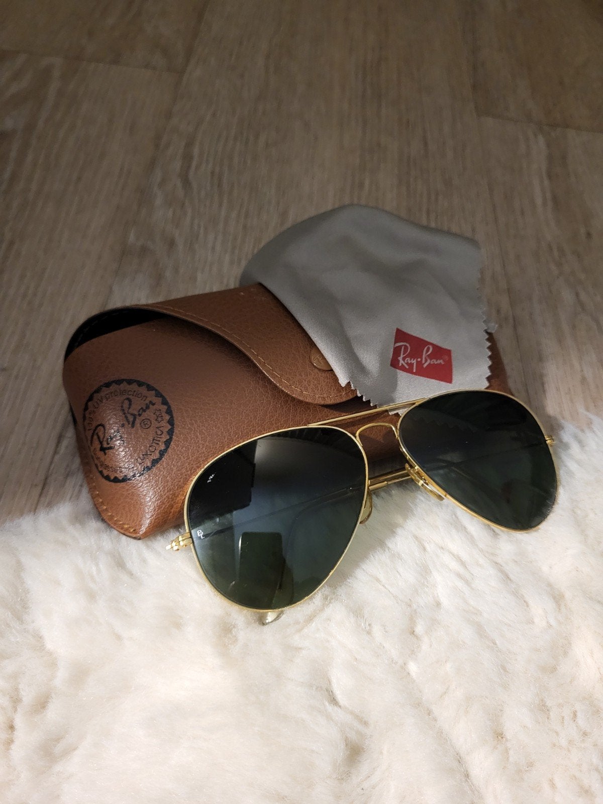 Ray-Ban Aviator Zonnebril - Goudkleurig met Groene Glazen, Zonnebril, Ophalen of Verzenden, Zo goed als nieuw, Ray-Ban